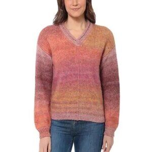NWT Briggs Cozy Vneck Ombré watercolor Long Sleeved Poly/wool Knit Sweater